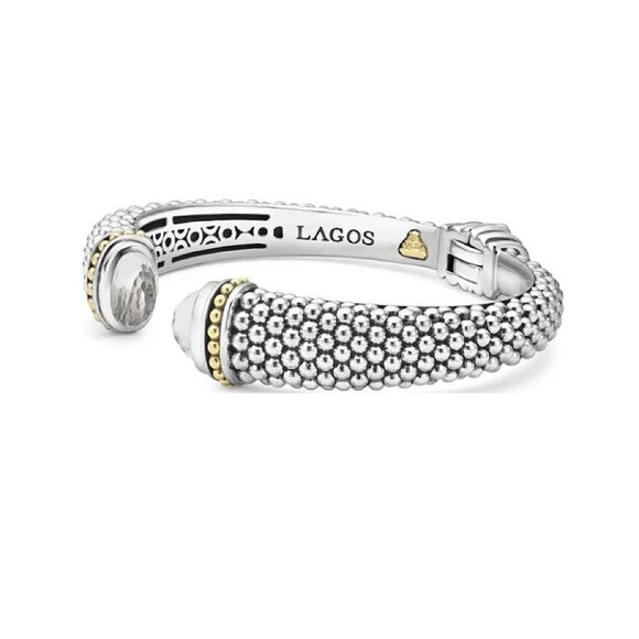 Lagos Rittenhouse White Topaz Cuff Bracelet 12mm Sterling Silver 18k Gold Sz 7/M - Picture 5 of 15
